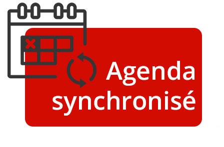 cadre avec pictogramme et texte "Agenda synchronisé"